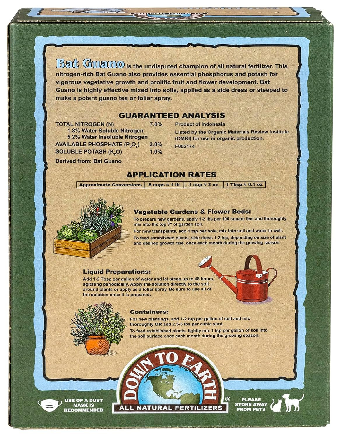 Organic Bat Guano – High Nitrogen Plant Food for Vegetative Growth 7-3-1, 2 Lb