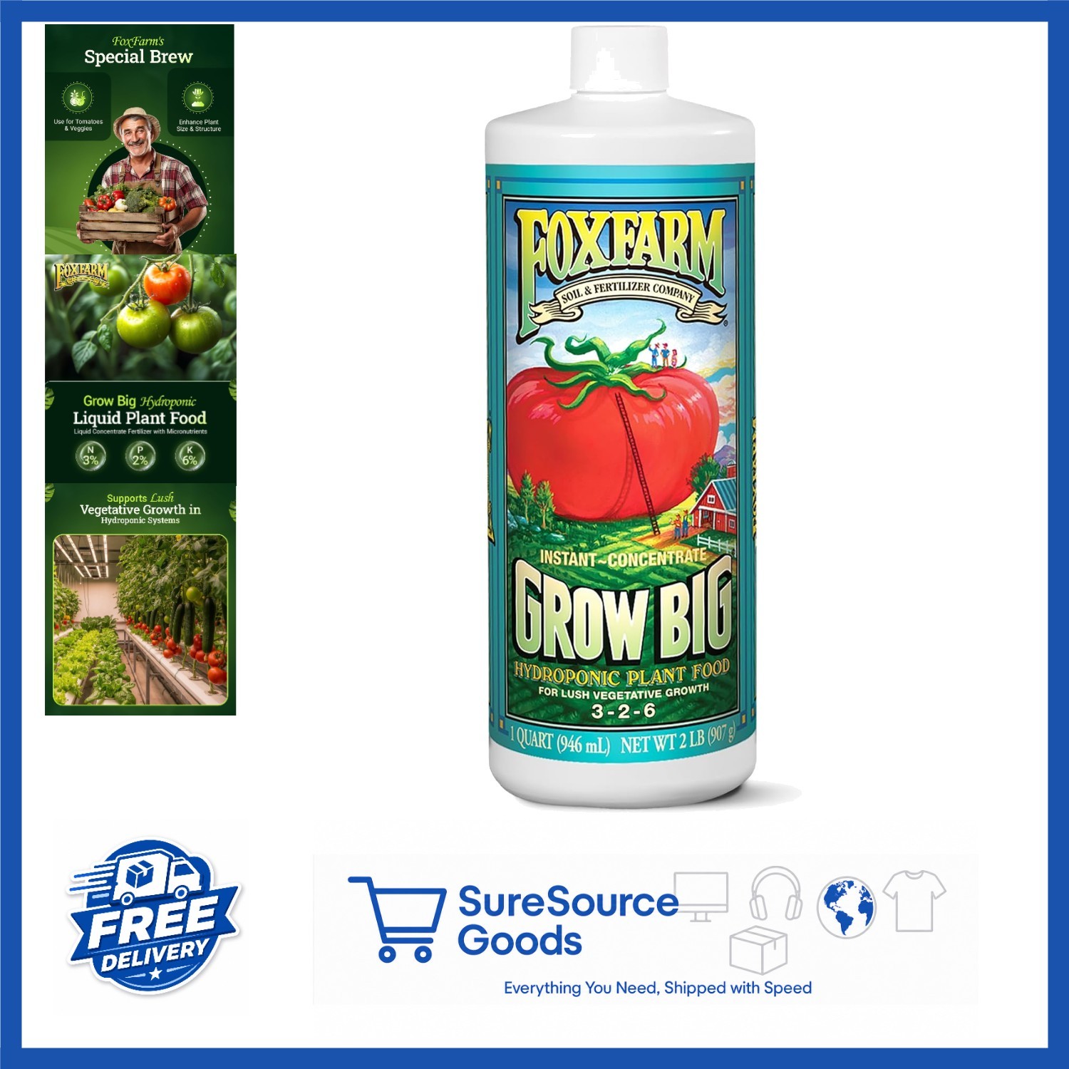 Hydroponic Plant Food 3-2-6 Liquid Fertilizer with Micronutrients 1 Quart