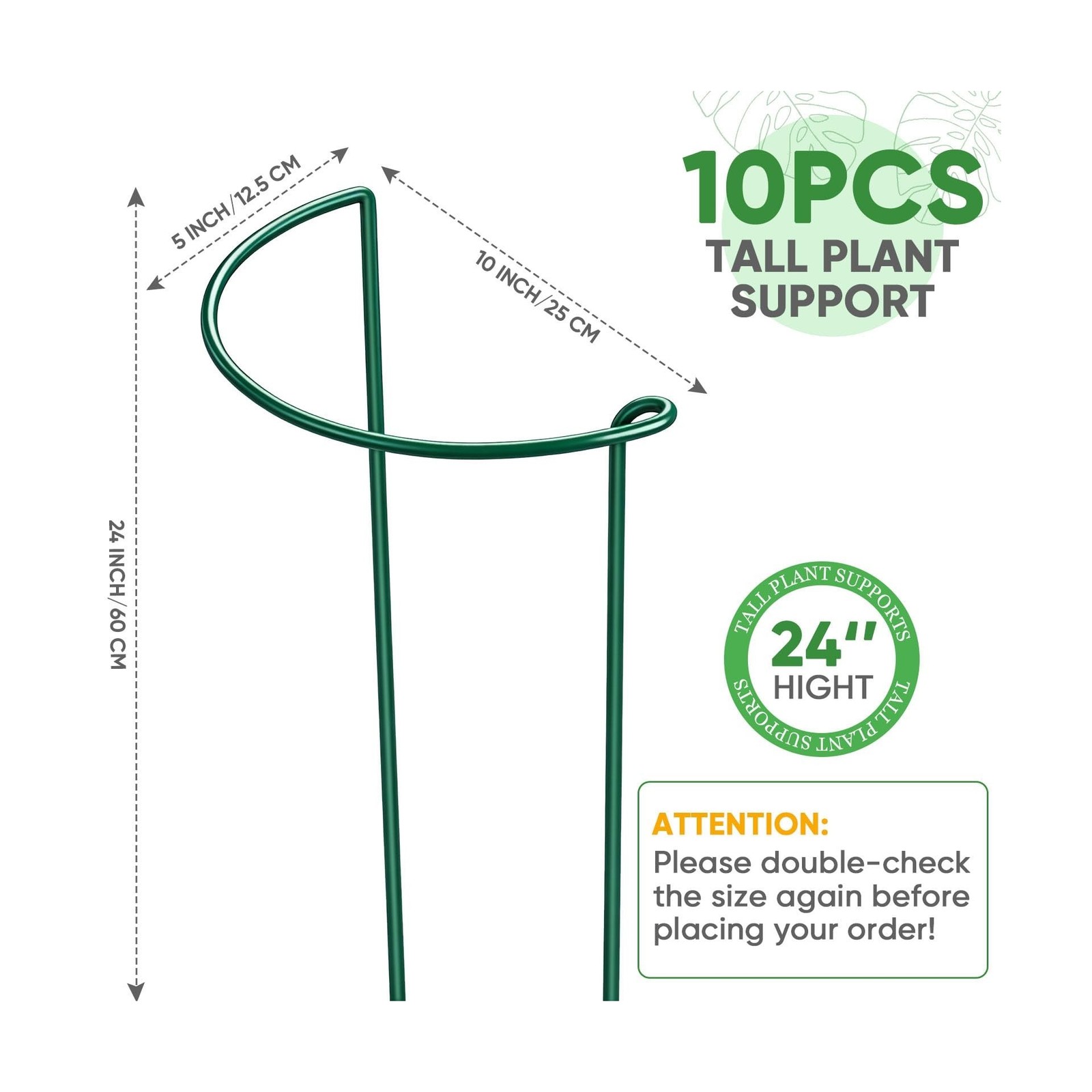 HiGift 10 Pack 24″ H x 10″ W Tall Plant Support Stakes, Half Round Metal Peon…
