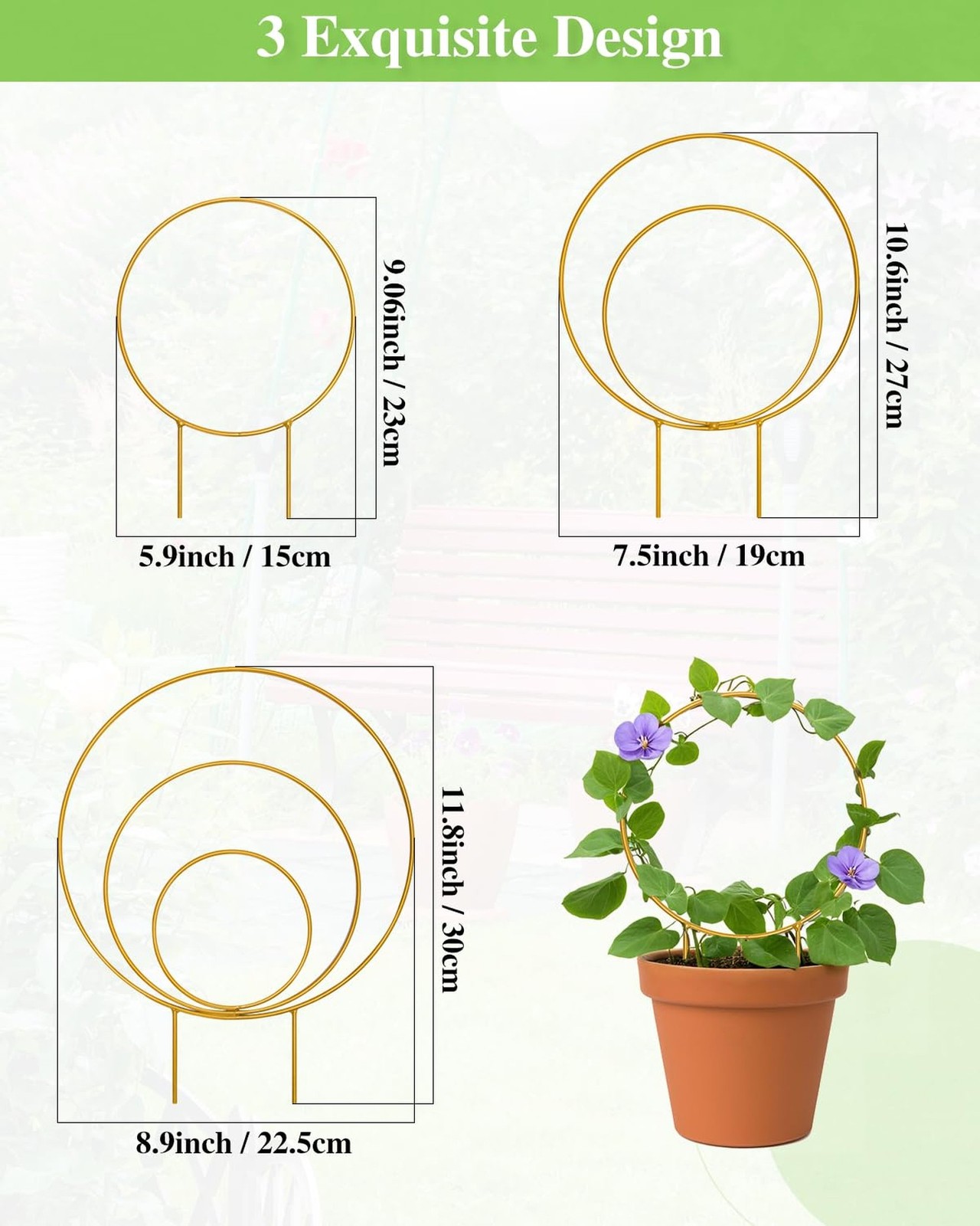 3 Pack Premium Round Plant Trellis Indoor, Small Metal Plant Support Stake fo…