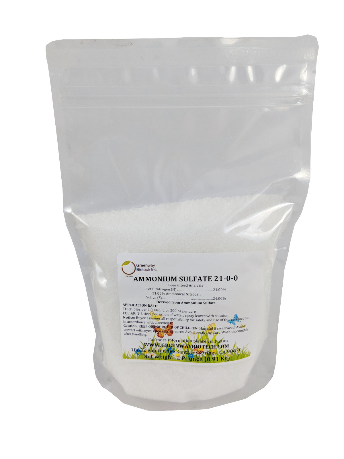 Ammonium Sulfate Fertilizer 21-0-0 Plus 24% Sulfur 100% Water Soluble 2 Pounds