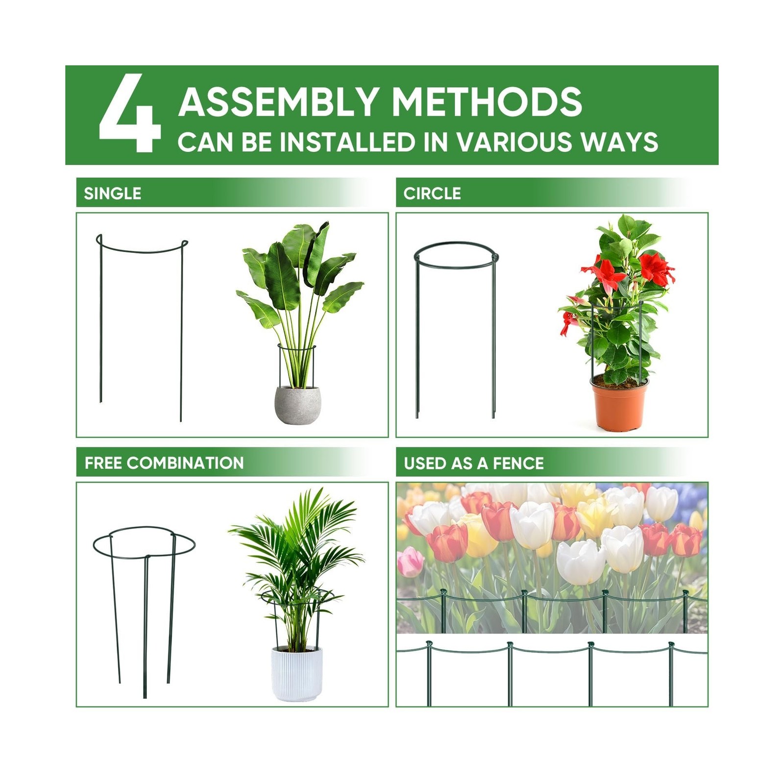 HiGift 10 Pack 24″ H x 10″ W Tall Plant Support Stakes, Half Round Metal Peon…