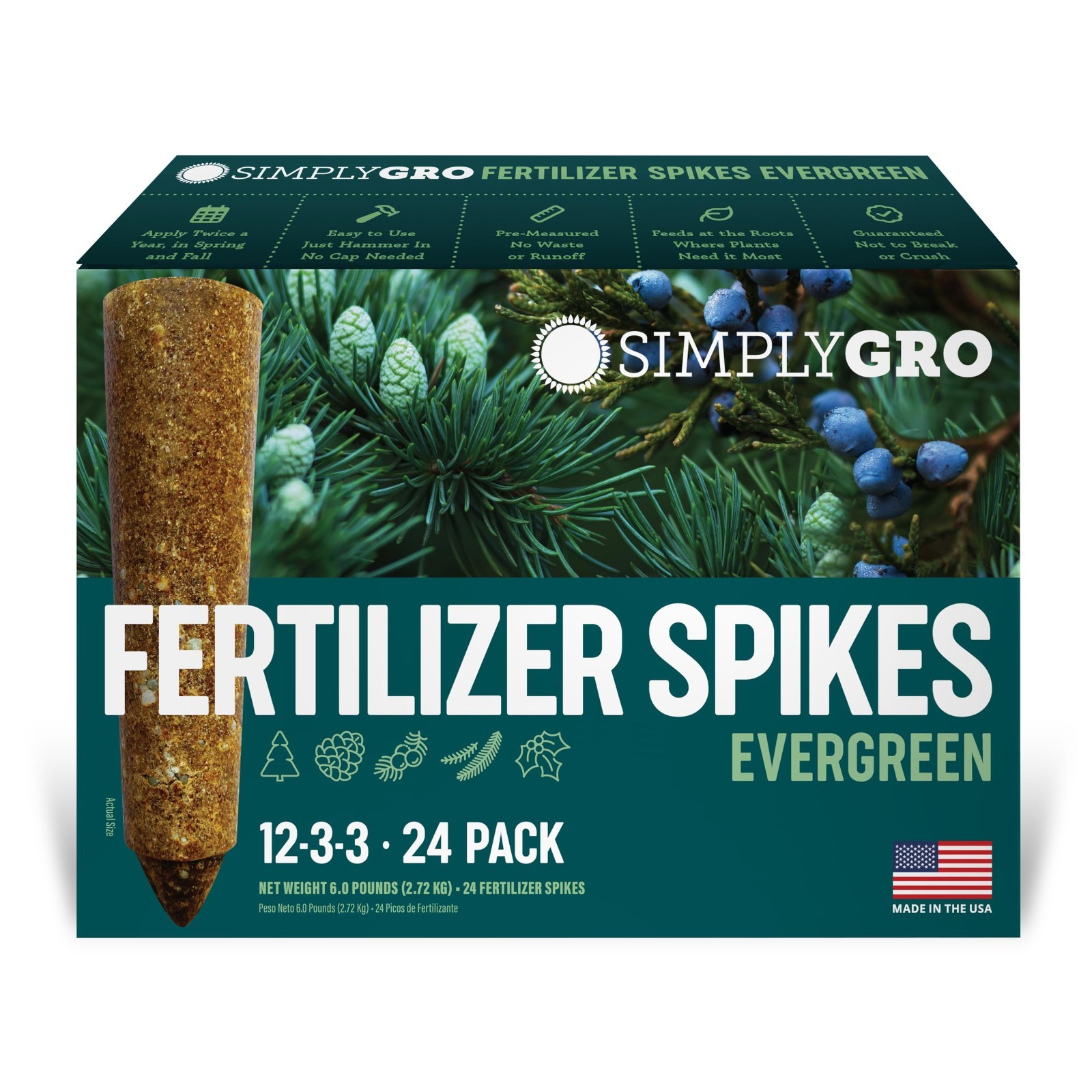 Evergreen Tree & Shrub Fertilizer Spikes – 24 Count, 6.0 lbs, Plant Food