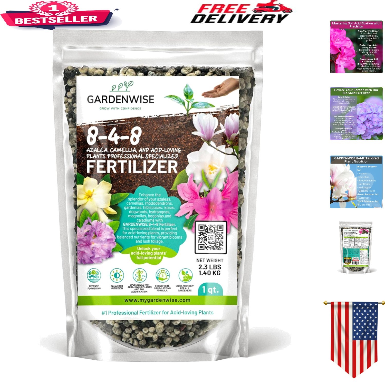 8-4-8 Acidic Fertilizer – Iron-Rich Plant Food for Vibrant Azaleas & Hydrangeas