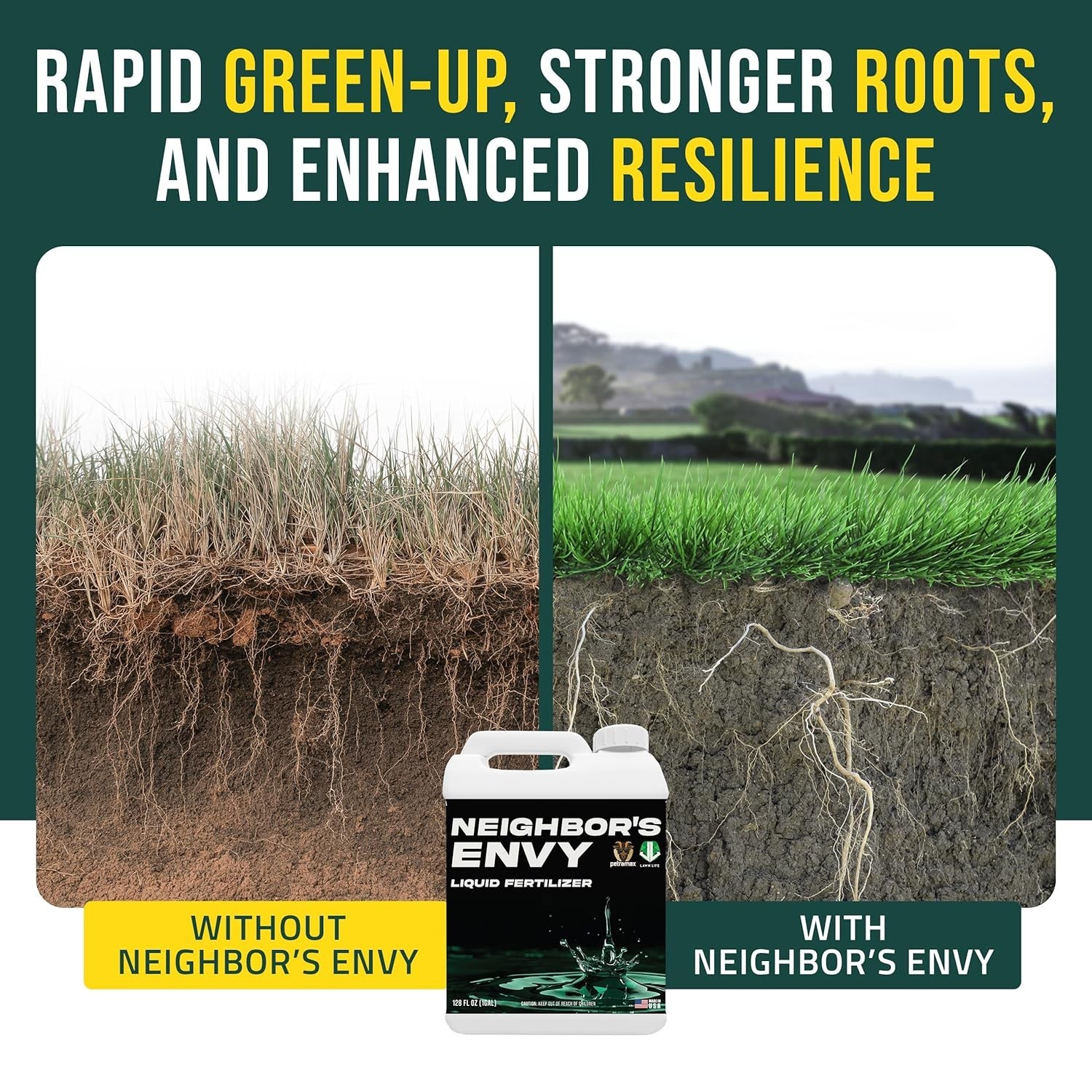 Safe & Effective 7-in-1 Neighbor’s Envy Fertilizer – 1 Gallon, Lawn Revitalizer