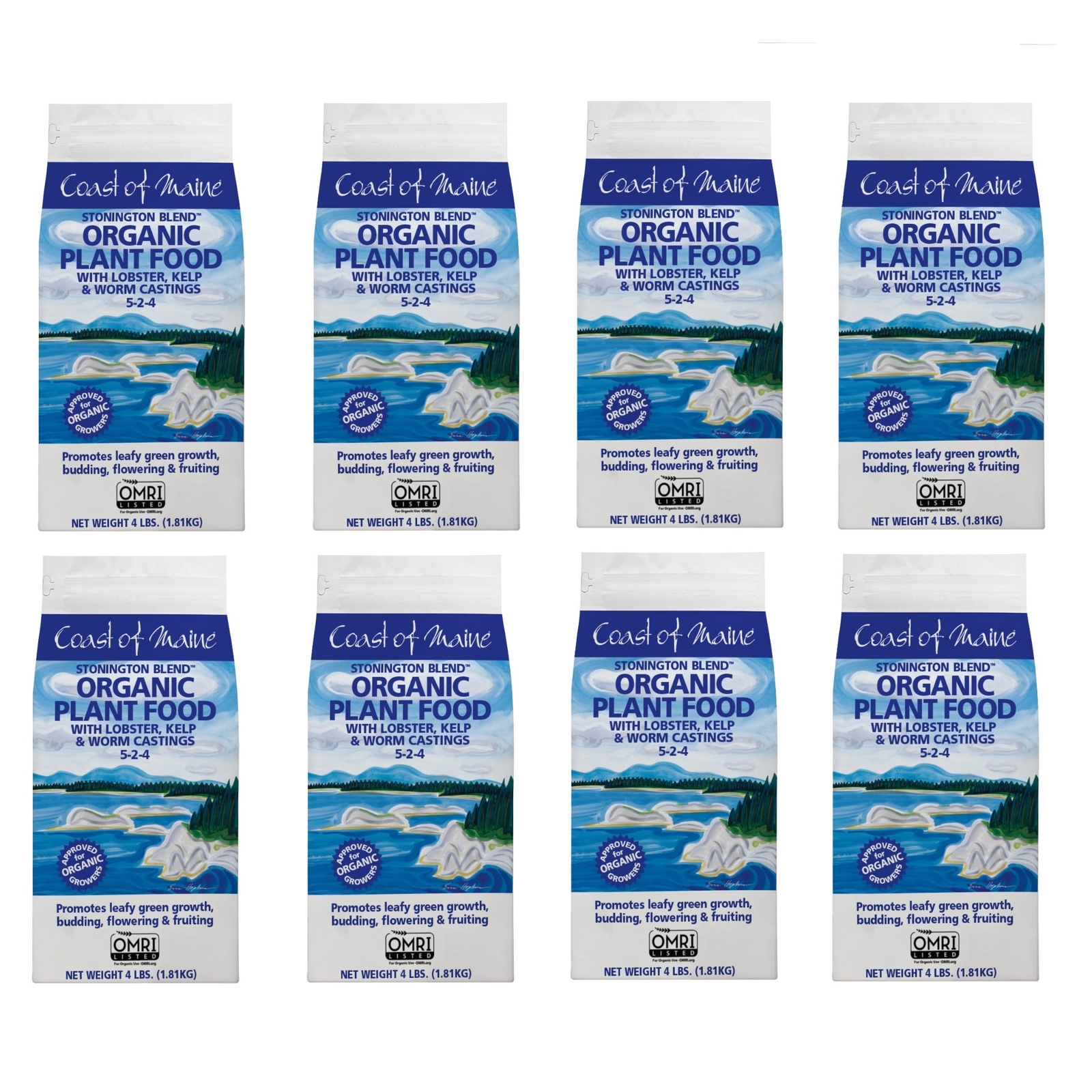 Coast of Maine ( 5-2-4 ) Stonington Blend Plant Food, 4lbs, 8 Pack