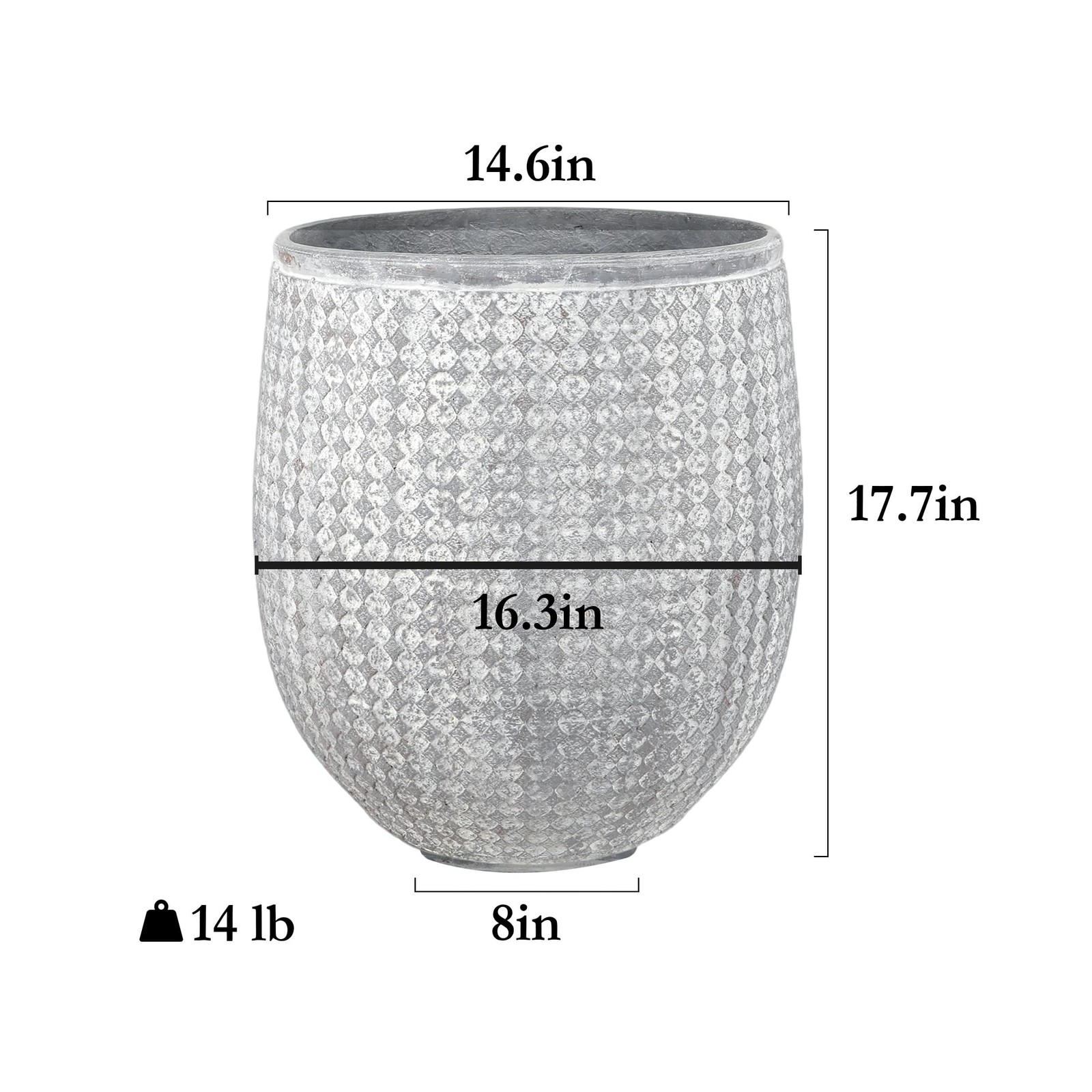 Worth 14.5″ Round Planter, Lightweight Magnesium Oxide Cement Plant Pot, Rais…