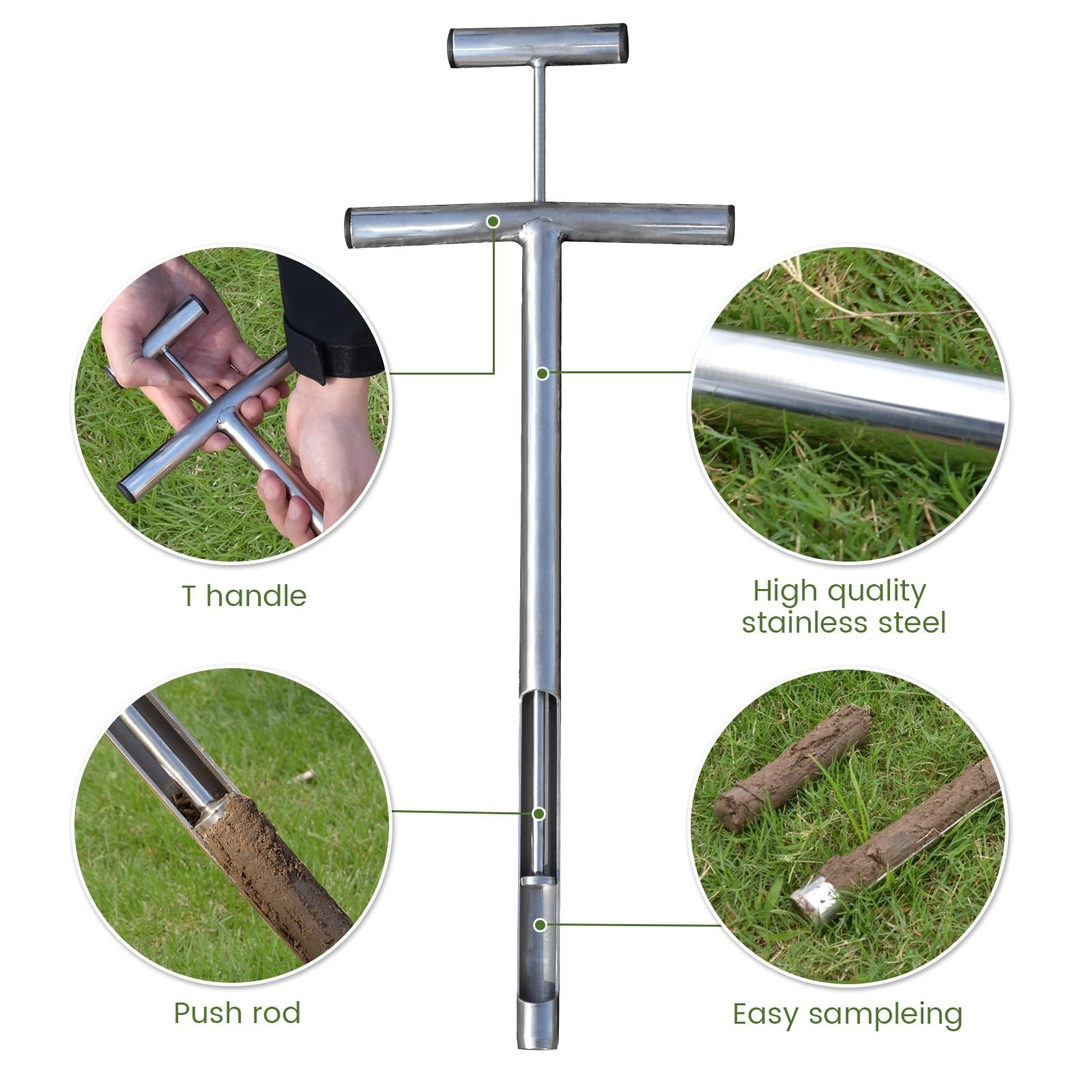 Soil Probe 16 Inch with 2 Bags, Soil Sample Probe with Ejector for Lawn House…