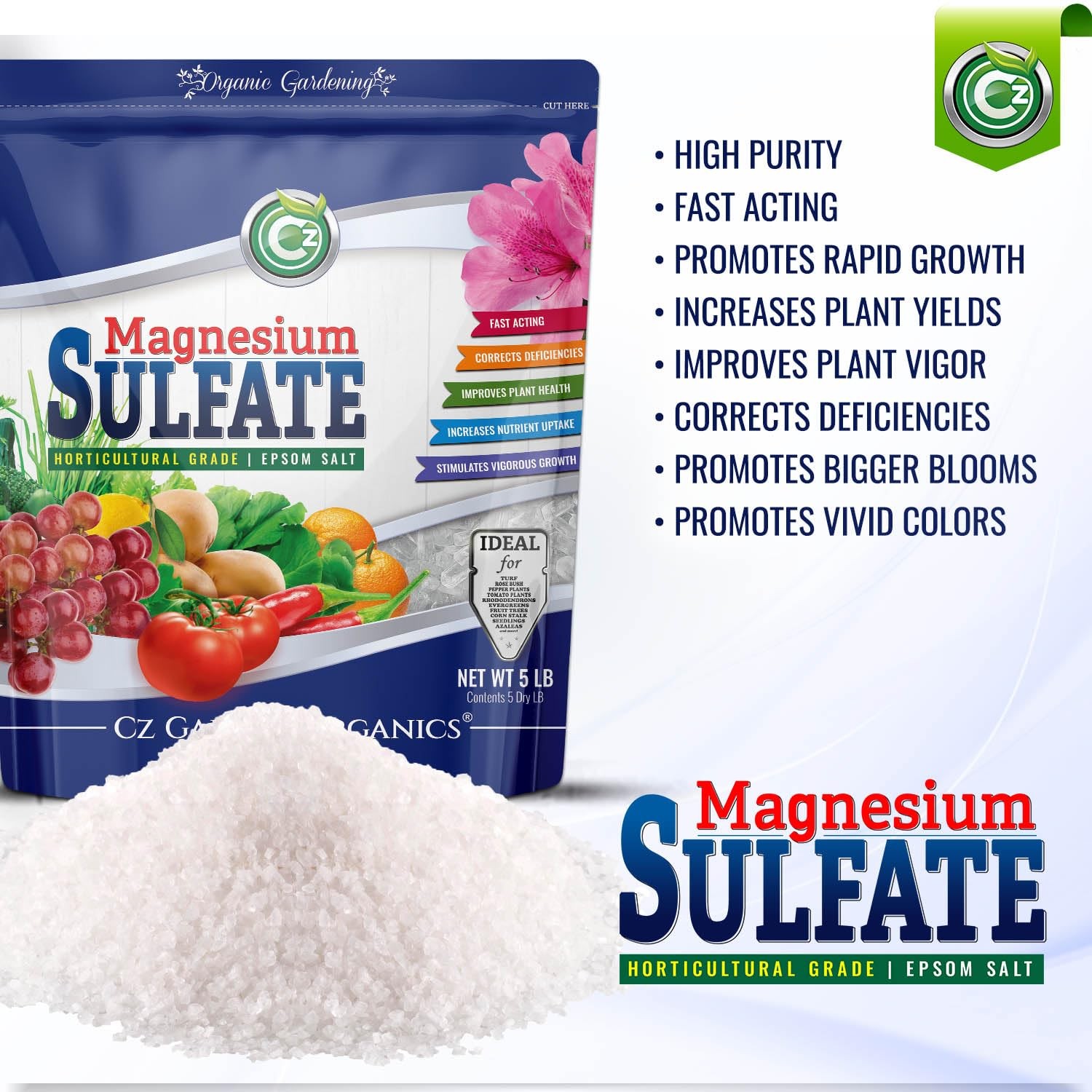 Magnesium Sulfate Epsom Salt 5LB – Made in USA – Plant Food Fertilizer