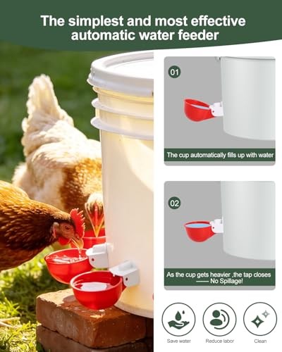 8 Pack Chicken Waterer Cups Automatic Poultry Drinker Kit with 3/8 Drill Bit Red