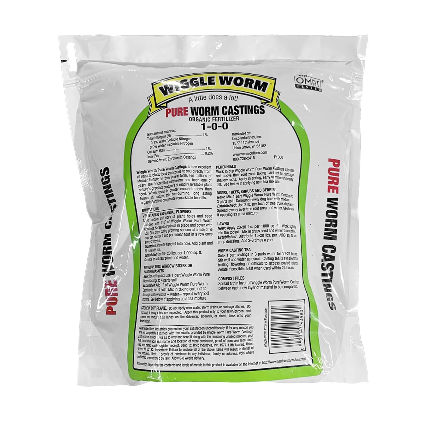 Wiggle Worm 100% Pure Organic Mineral-Dense Worm Castings Fertilizer in Resealab