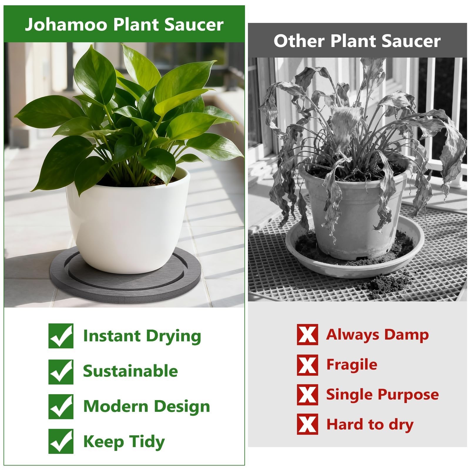 Plant Saucer for Indoors, 2 Pack 8 Inch, Instantly Dry Diatomaceous Earth Pla…