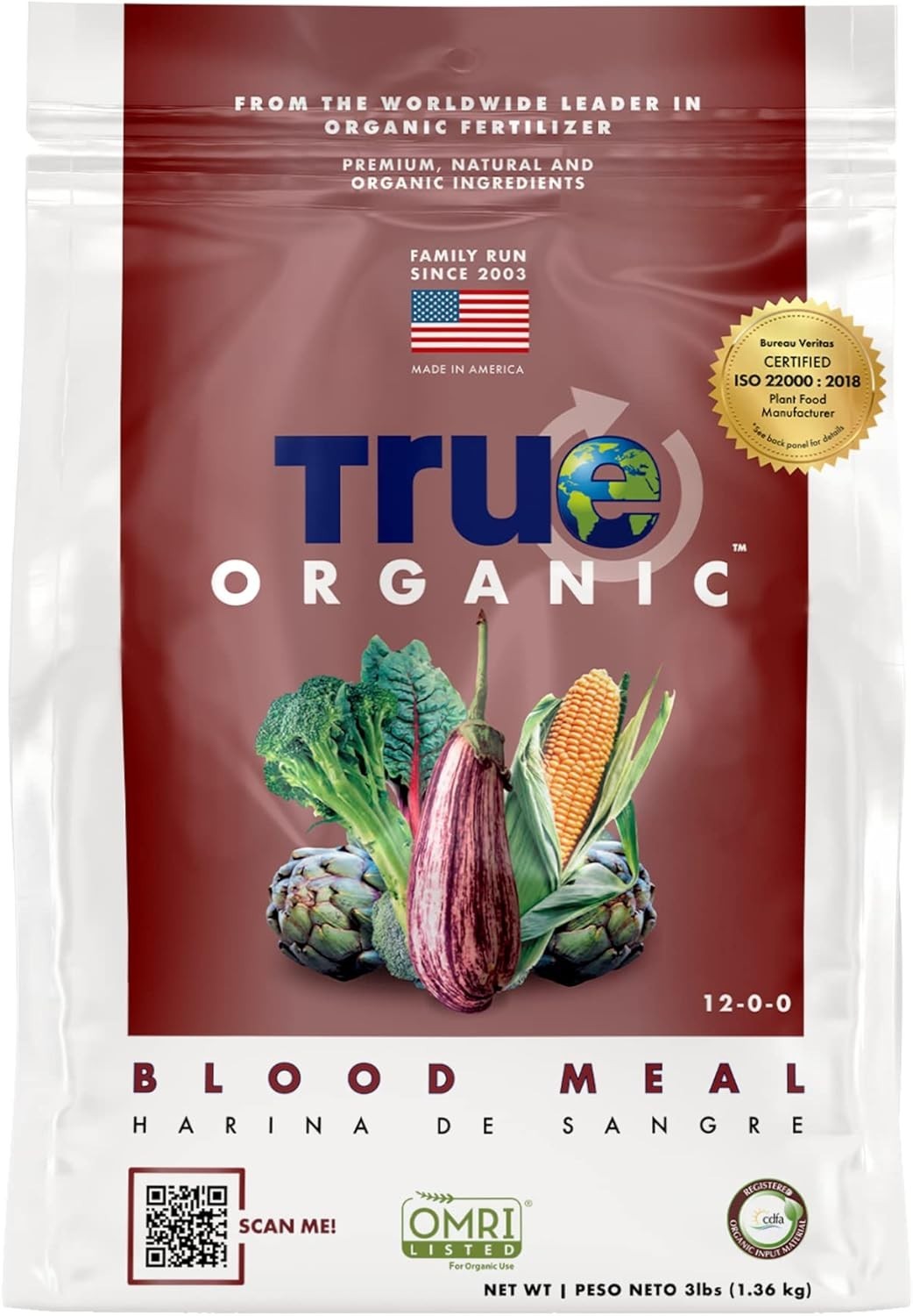 True Organic Blood Meal Fertilizer OMRI Listed Fast-Release Powder 3 lbs