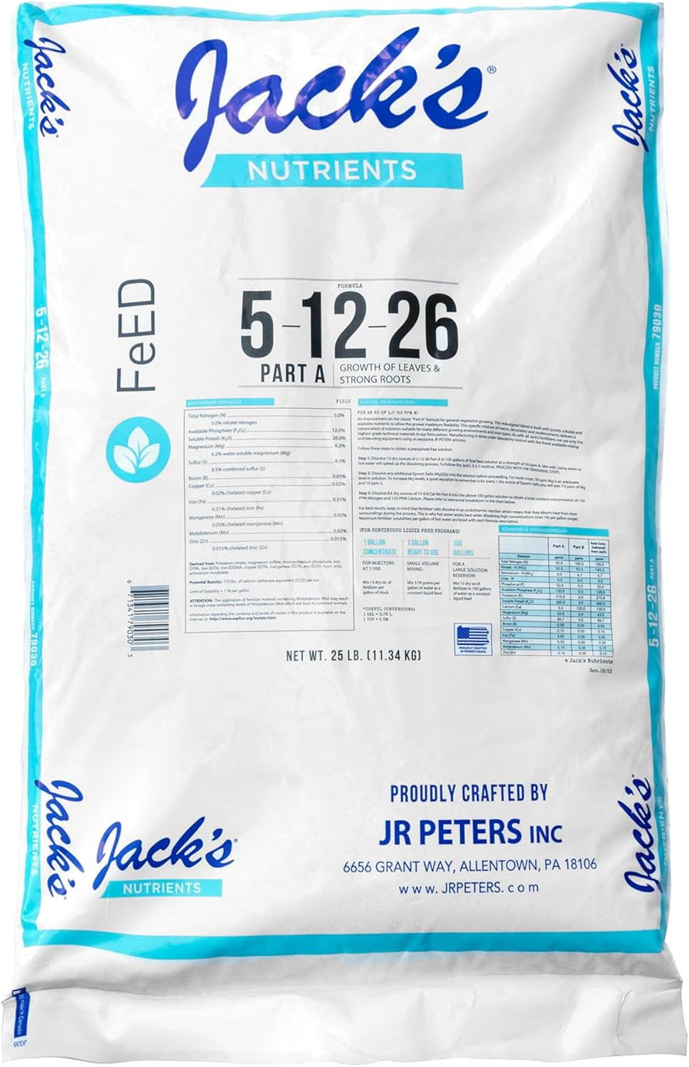 Nutrients Hydroponic 5-12-26 Professional Fertilizer Part A, 25 Lbs