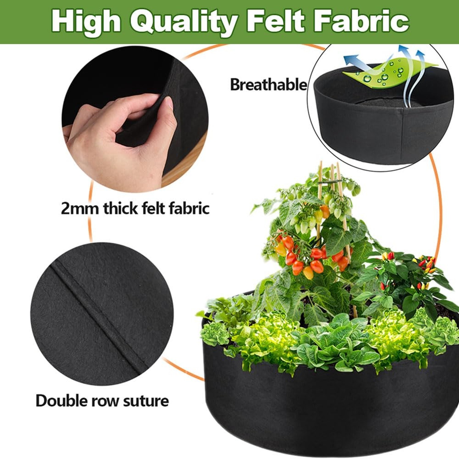 2-Pack 50 Gallon Grow Bag, Heavy Duty Thickened Fabric Pots Round Raised Gard…