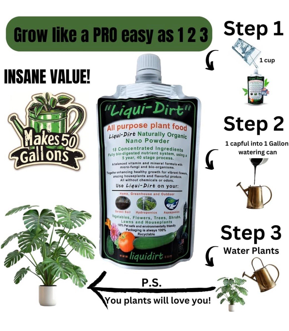 Organic Plant Food Fertilizer All Purpose 50 Gallons Concentrate indoor/outdoor