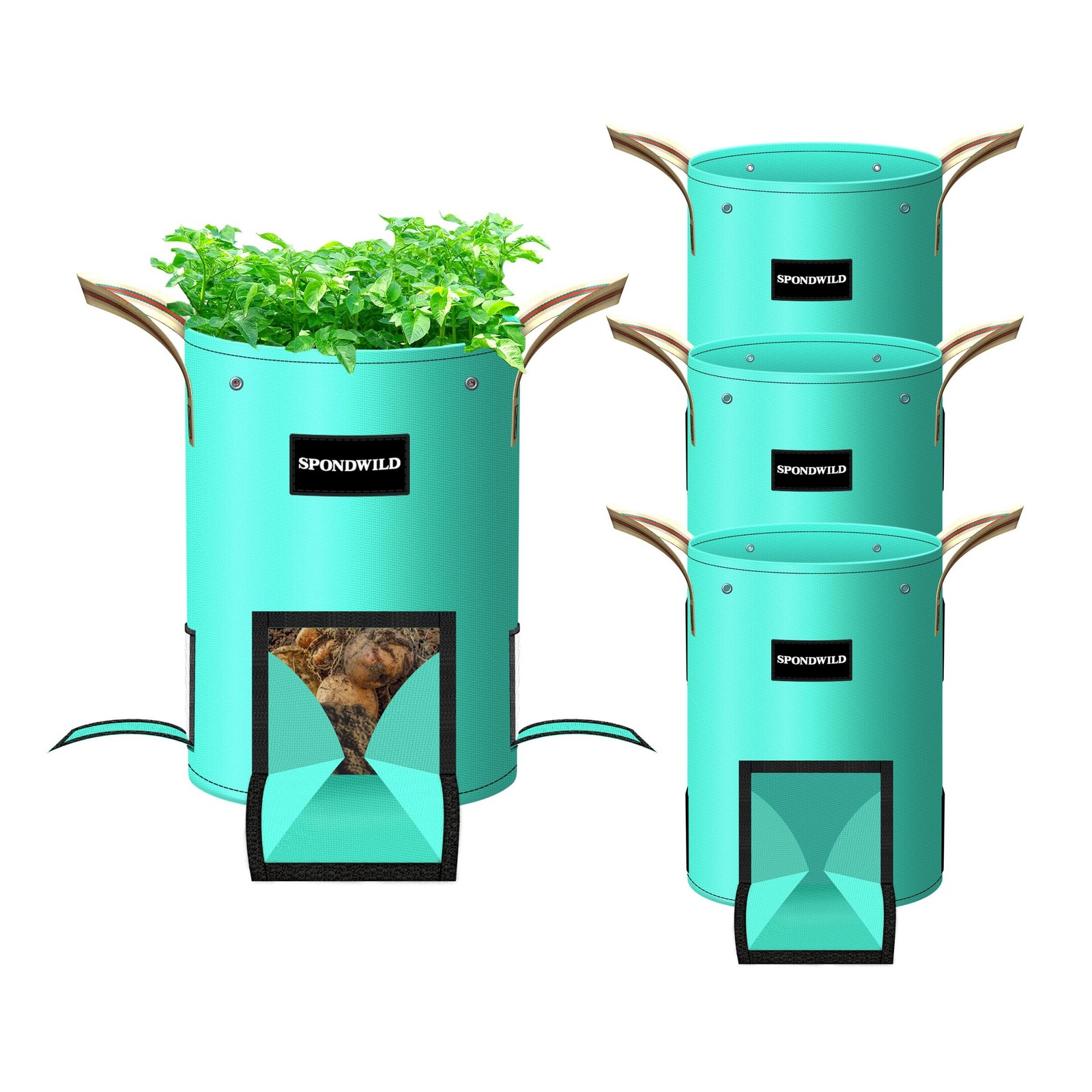 4 Pack 10 Gallon Potato Grow Bags, PE Garden Planter Bag with Breathable Scre…