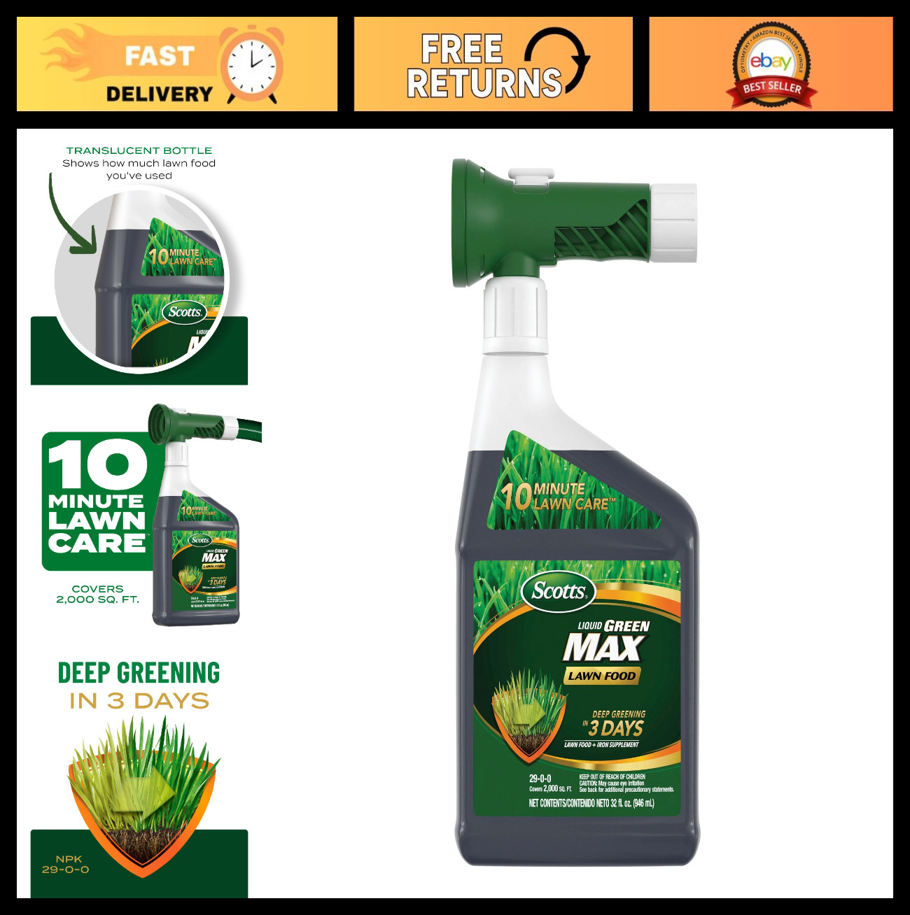 Liquid Lawn Fertilizer & Iron Supplement, 32 oz – All Grass Types, 29-0-0 NPK