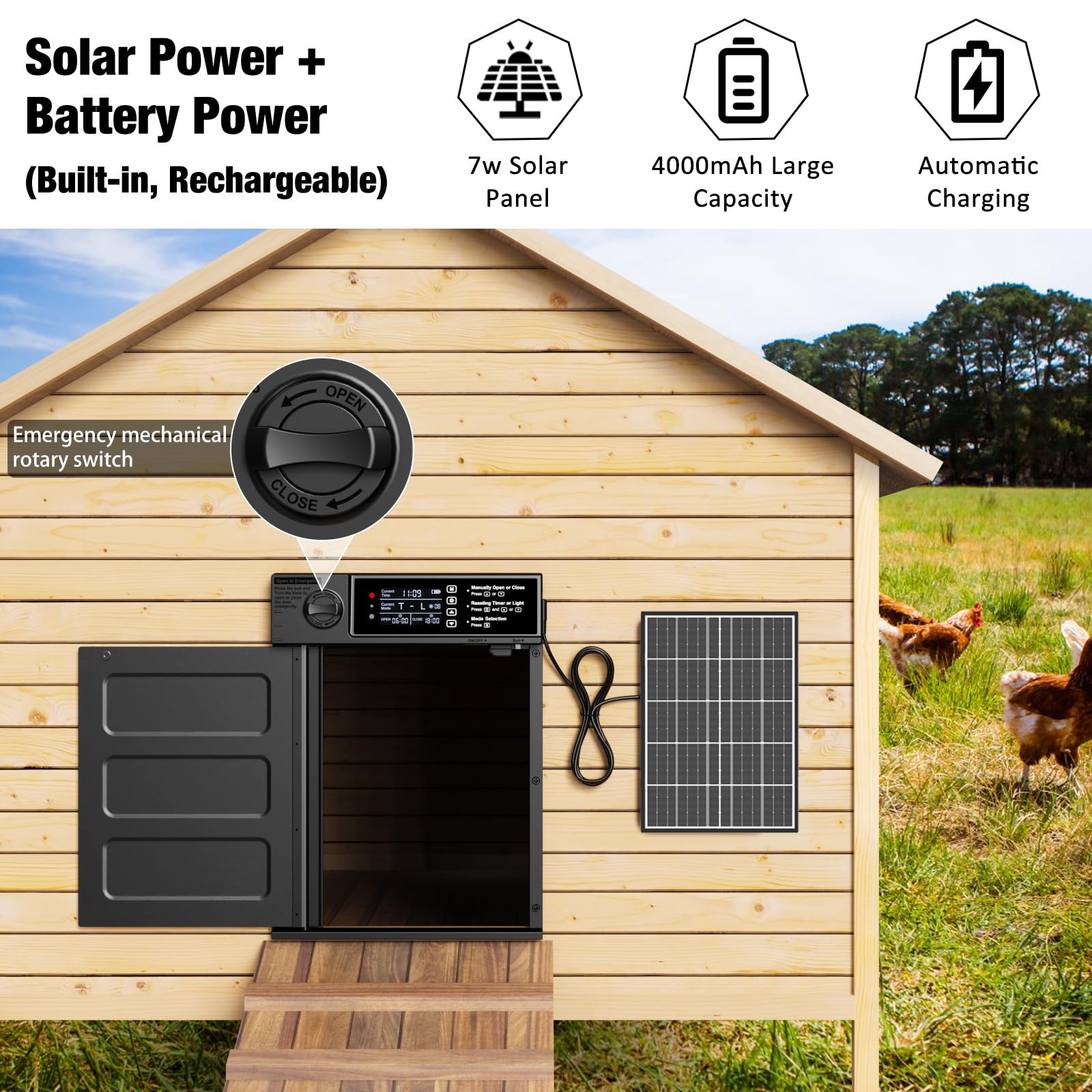 Pet Deluxe Automatic Chicken Coop Door Large Size Solar Powered Coop Door