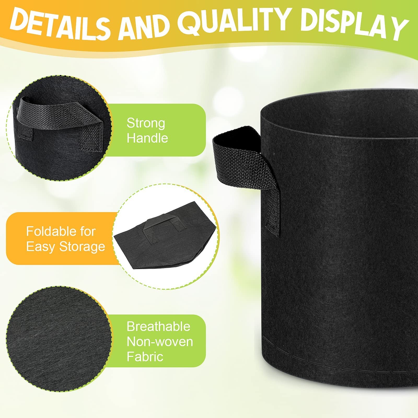 Nuanchu 36 Packs Grow Bags Bulk Aeration Fabric Pot with Handles Thickened No…