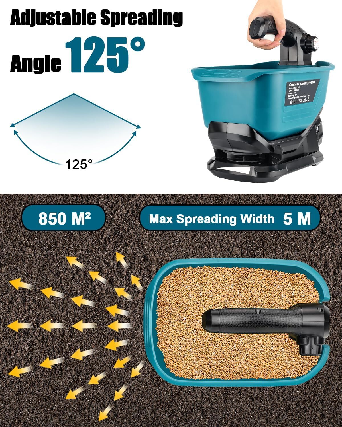 Salt Spreader for Makita 18v Battery,Handheld Fertilizer Spreader for