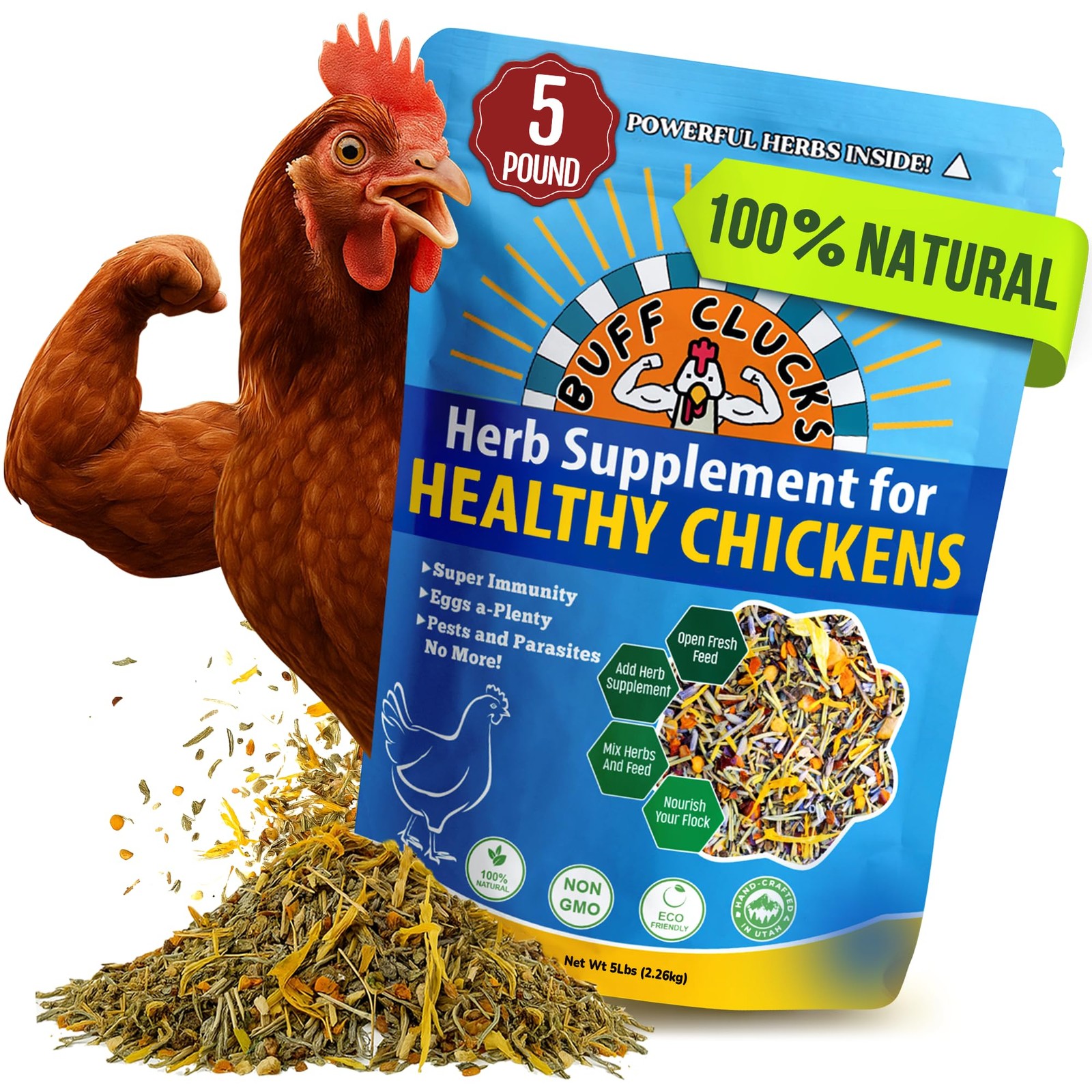 Herbal Chicken Supplement 5 LB Natural Feed Botanical Mix Egg Production Feather