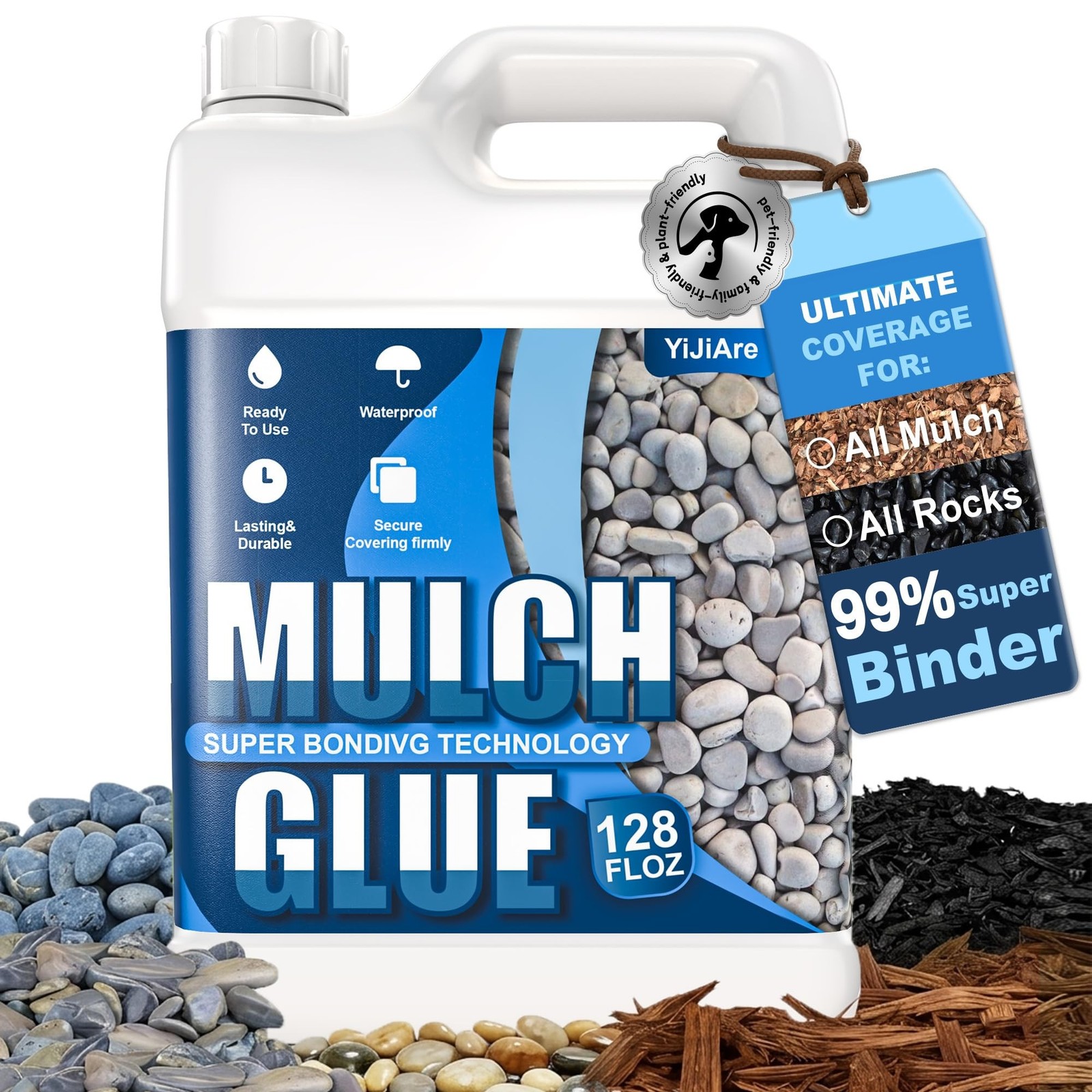 Mulch Glue for Landscaping, 1 Gallon Ready-to-Use Rock & Gravel Glue, Fast-Dr…