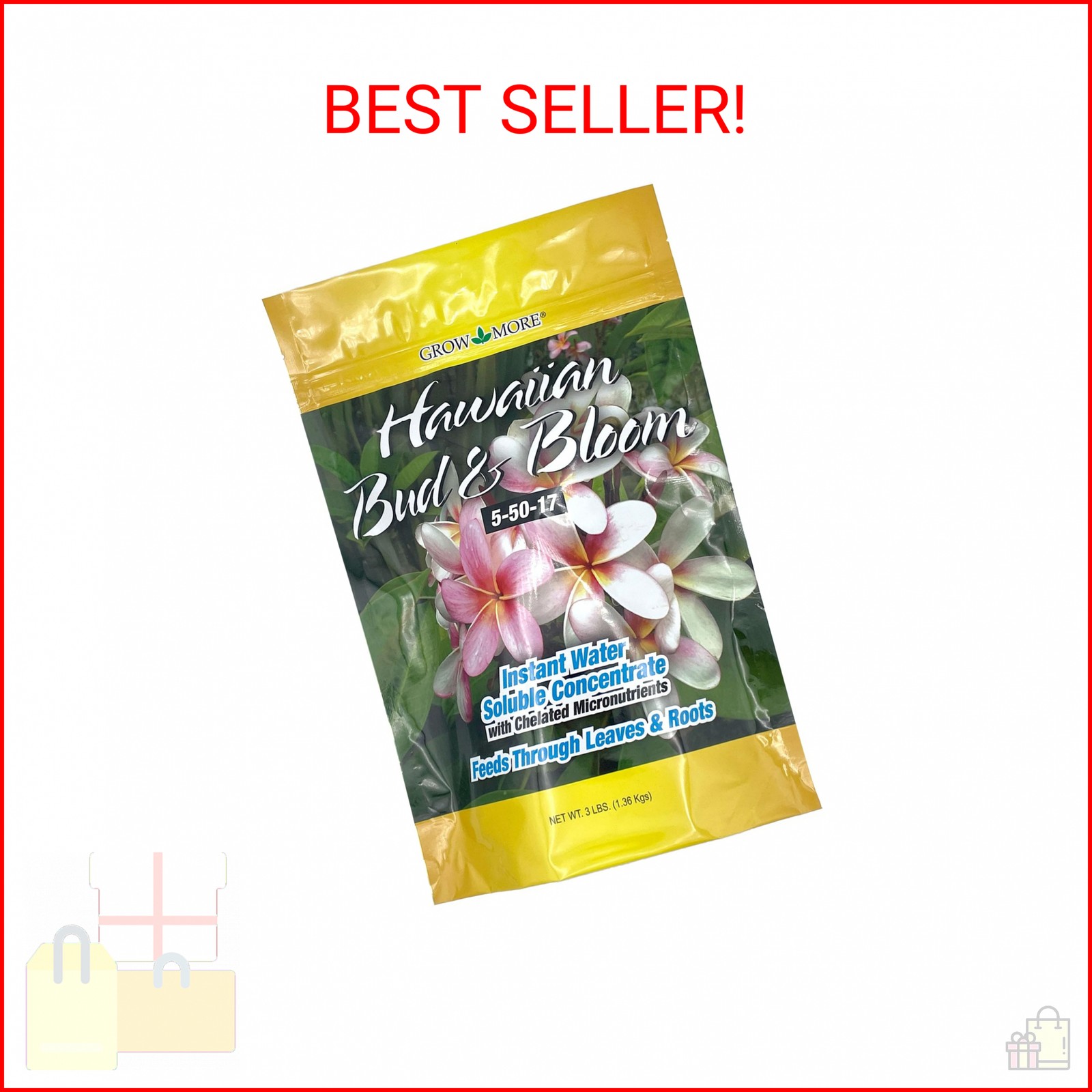 Grow More Urea-Free Hawaiian Bud and Bloom 5-50-17 Fertilizer – 3lbs of Water So