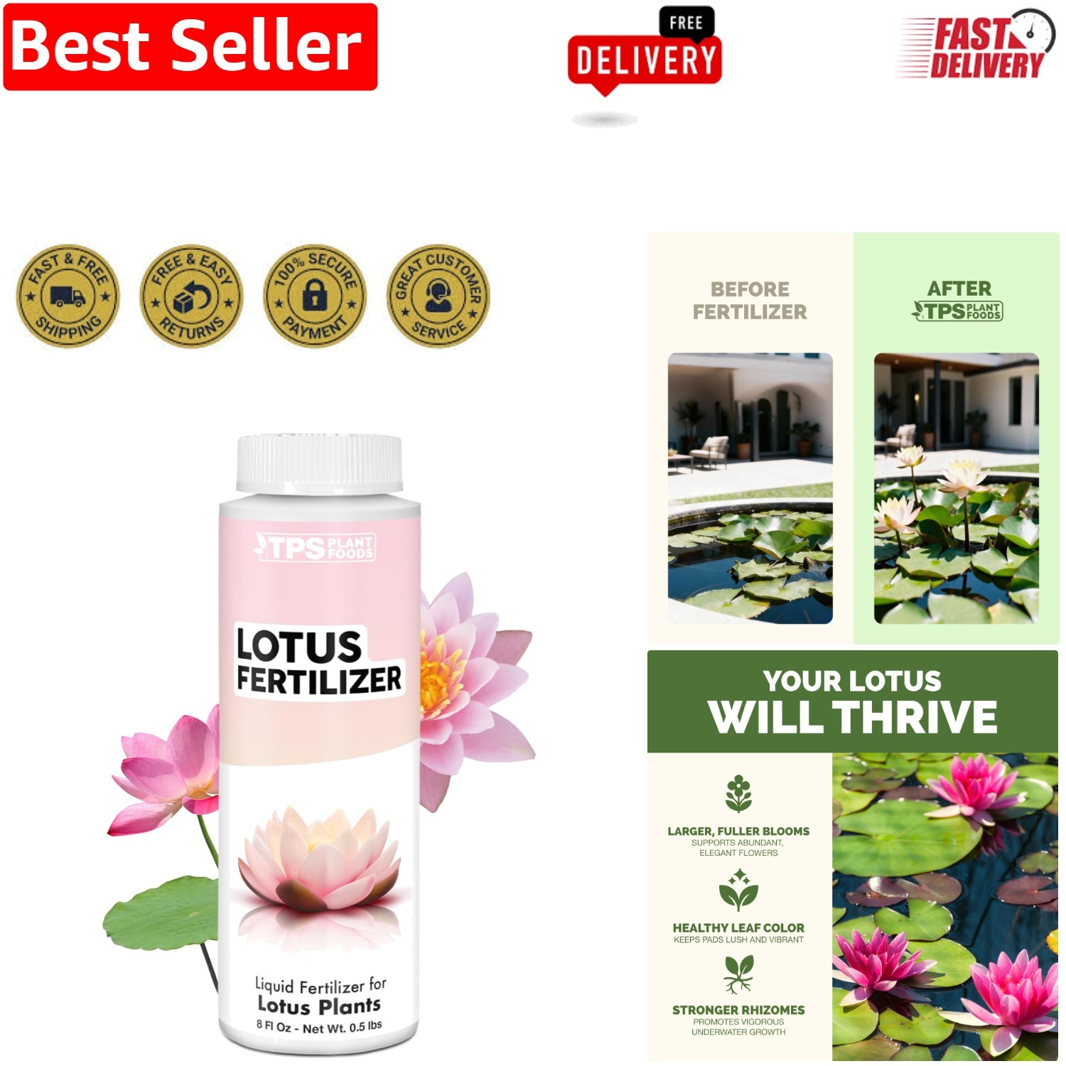 8 oz Liquid Lotus Fertilizer for Stronger Roots & Stunning Blooms – Made in USA