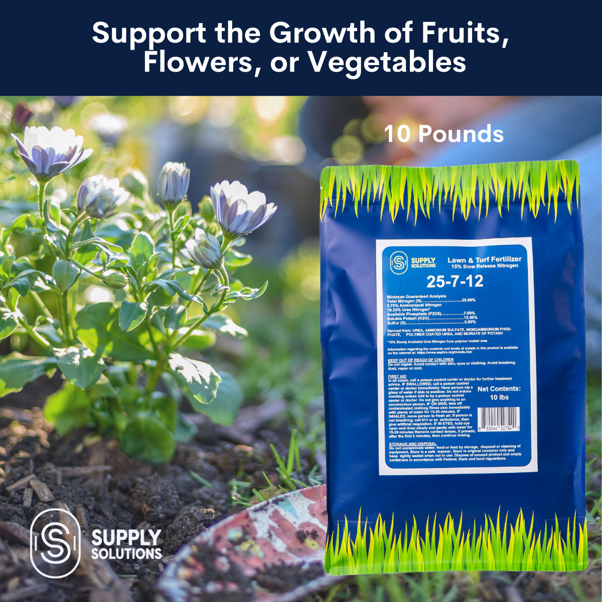 25-7-12 Lawn & Turf Fertilizer – Lawn, Turf and Garden Plants Food – 10 Lbs