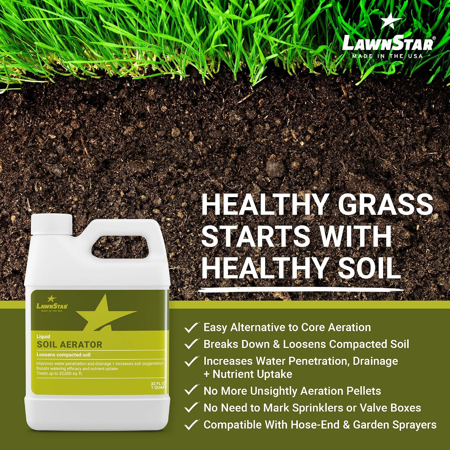 Liquid Lawn Aerator (32 fl oz) – Loosens & Conditions Compacted Soil – Alternati