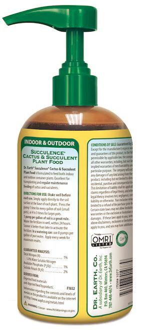 Dr. Earth Cactus & Succulent Organic Plant Food 1-1-2 Fertilizer 16oz