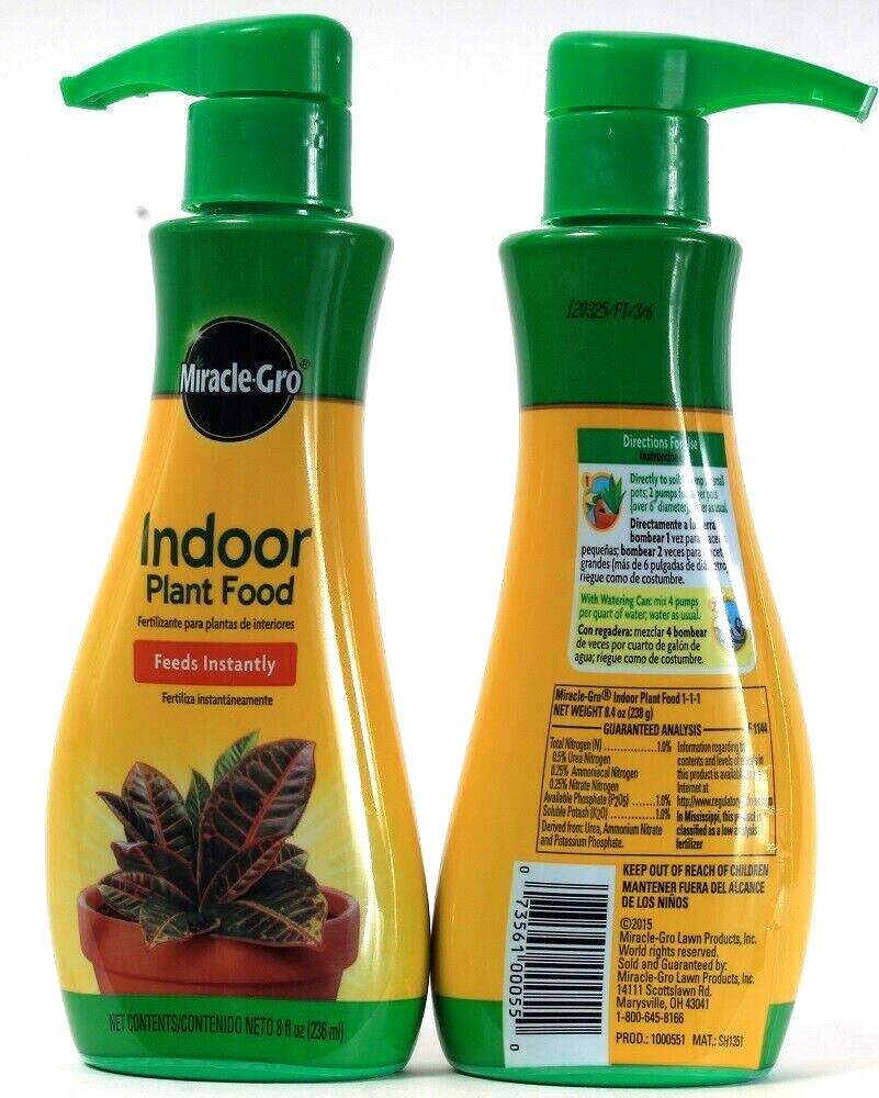2 Count Miracle Gro Indoor Plant Food Pump Feeds Potted Plants Instantly 8Fl oz