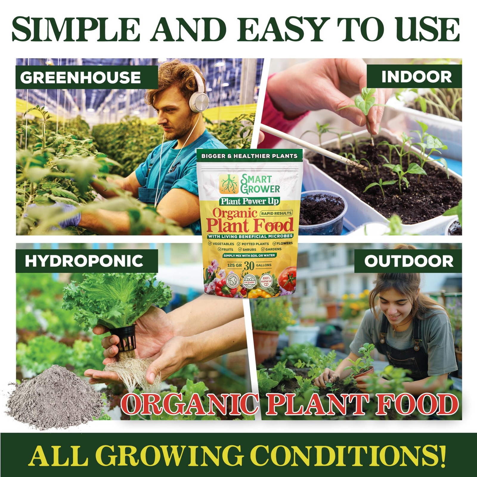 Organic Plant Food with Beneficial Microbes, Fast Acting Vegan 125 Grams
