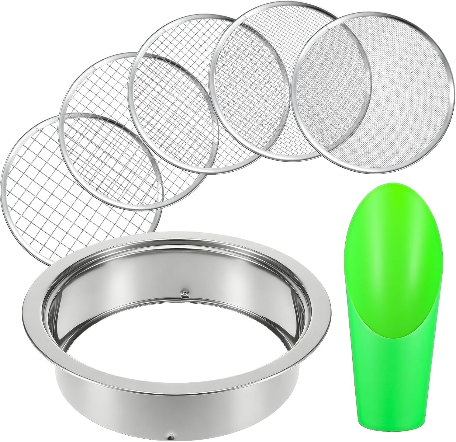 Soil Sieve Set Stainless Steel Garden Soil Sifter, Compost Mesh Sifter with 5…