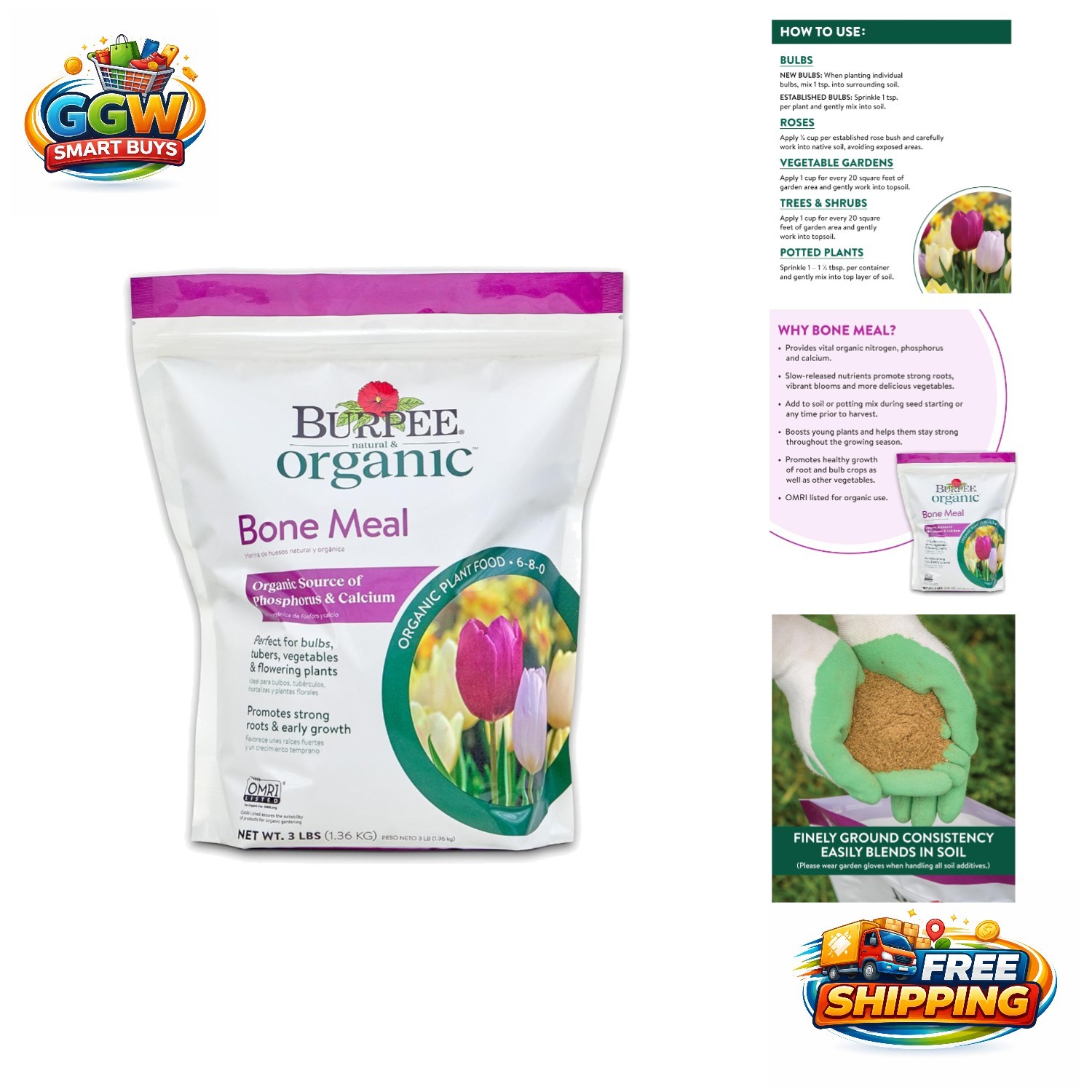 Bone Meal Fertilizer, 3 lb – Ideal for Strong Roots in Tomatoes, Bulbs & Peppers