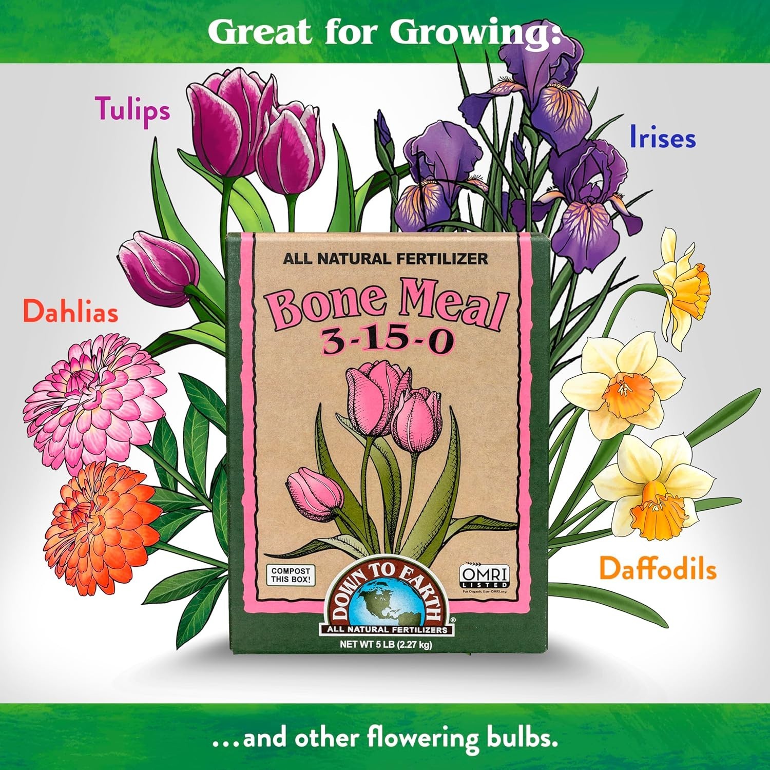 Down to Earth 5 lb Organic Bone Meal – Supports Flowering Plants & Bulbs 3-15-0