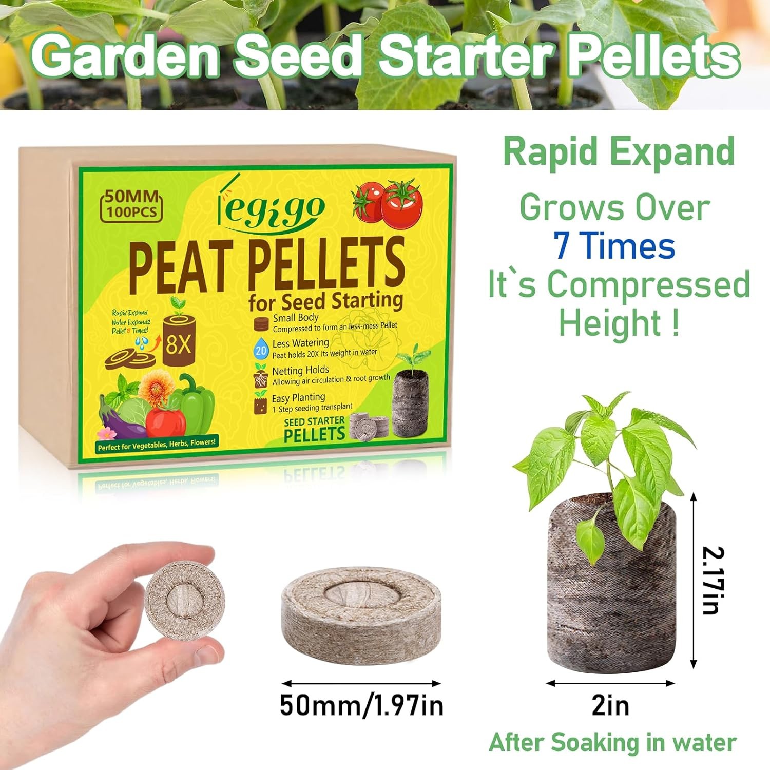 100 Pcs 50Mm Seed Starter Peat Pellets for Seedlings- Compressed Seed Starter Po