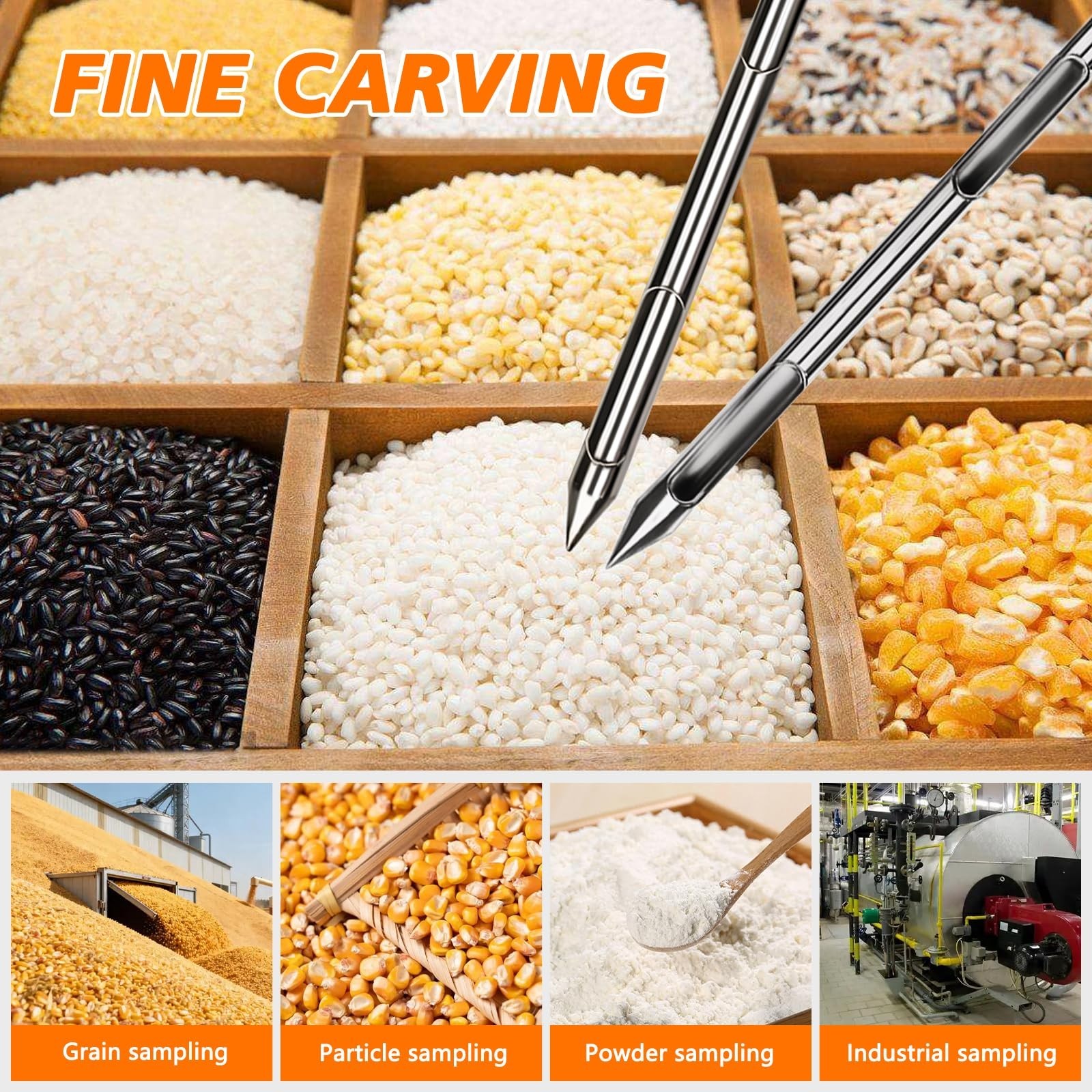 304 Stainless Steel Grain Probe Sampler – Double Tube, Rotary Slot, 39.5″ Portab