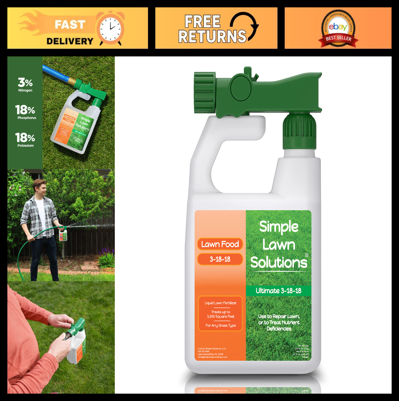3-18-18 NPK Liquid Lawn Fertilizer – Easy Spray for All Grass Types – Summer & F
