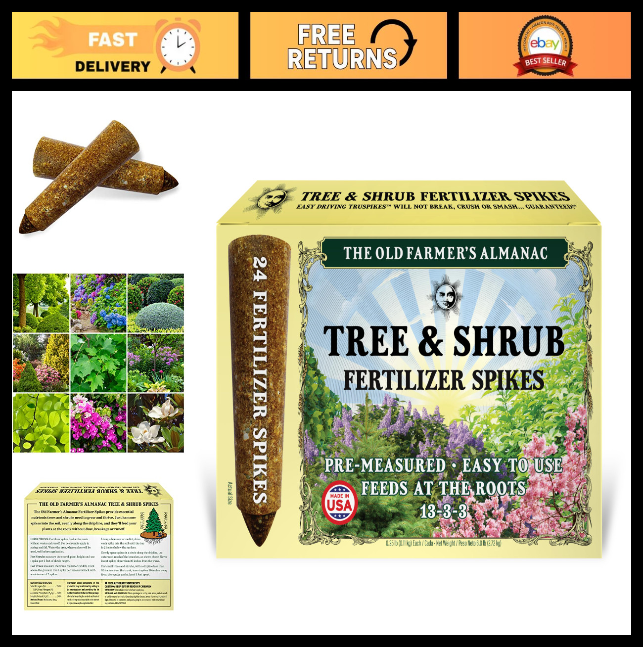 Tree & Shrub Fertilizer Spikes – 24 Count, 6 lbs – Nutrient Boost for Healthy Gr