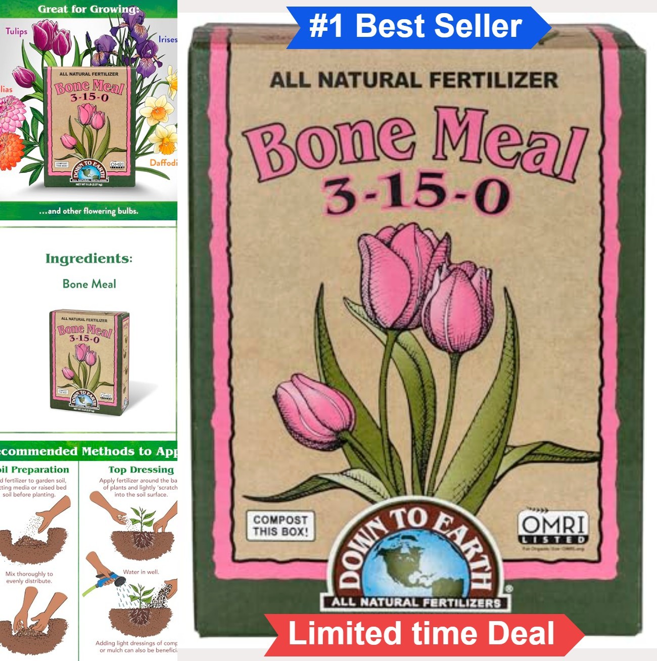 Bone Meal Organic Fertilizer 3-15-0 5 Lb High Phosphorus Calcium For Bulbs