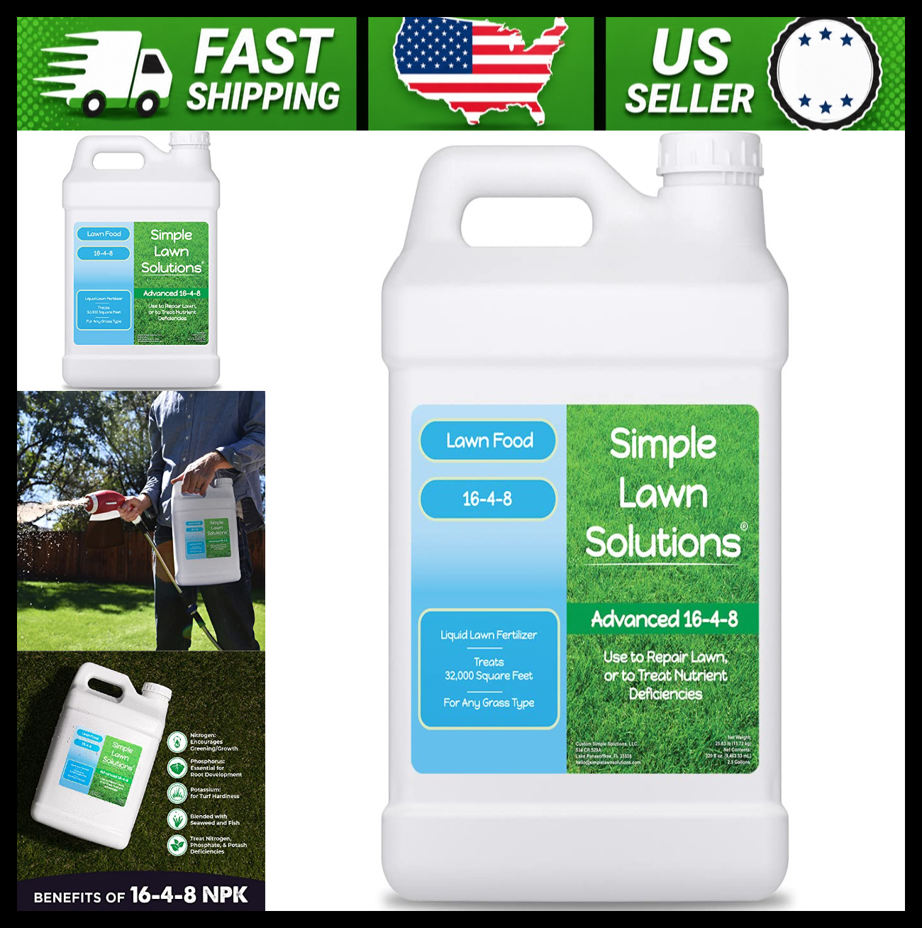 Simple Lawn Solutions 16-4-8 Liquid Lawn Fertilizer, Fish & Kelp, 2.5 Gal