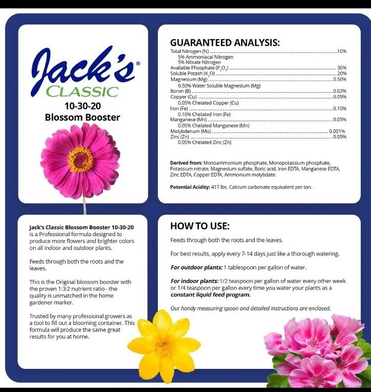 Jack’s Classic 10-30-20 Blossom Booster Water-Soluble Fertilizer, 8oz