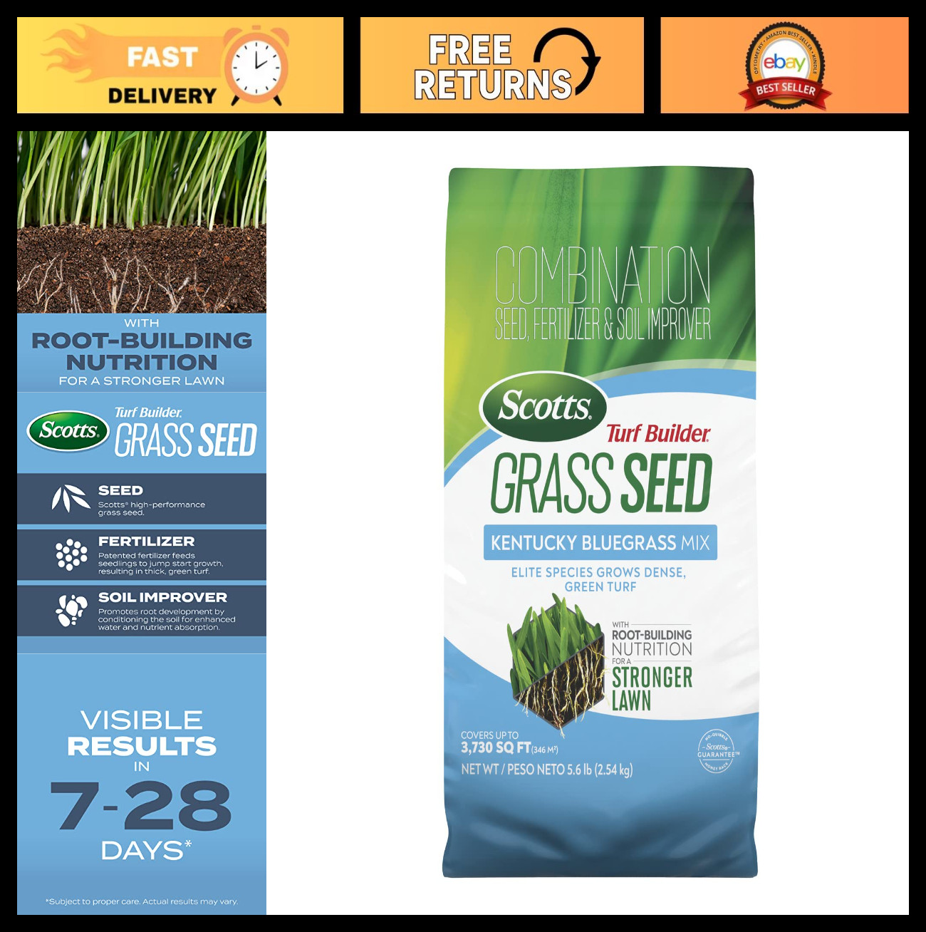 Kentucky Bluegrass Seed Mix with Fertilizer & Soil Improver – Covers 3,730 sq ft