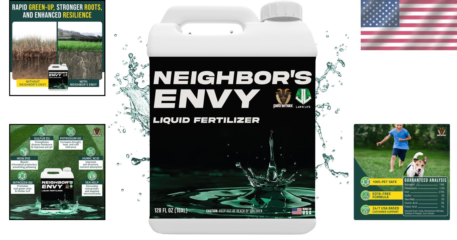 Neighbor’s Envy 7-in-1 Liquid Fertilizer – Covers 16,000 sq.ft, Deep Green Turf