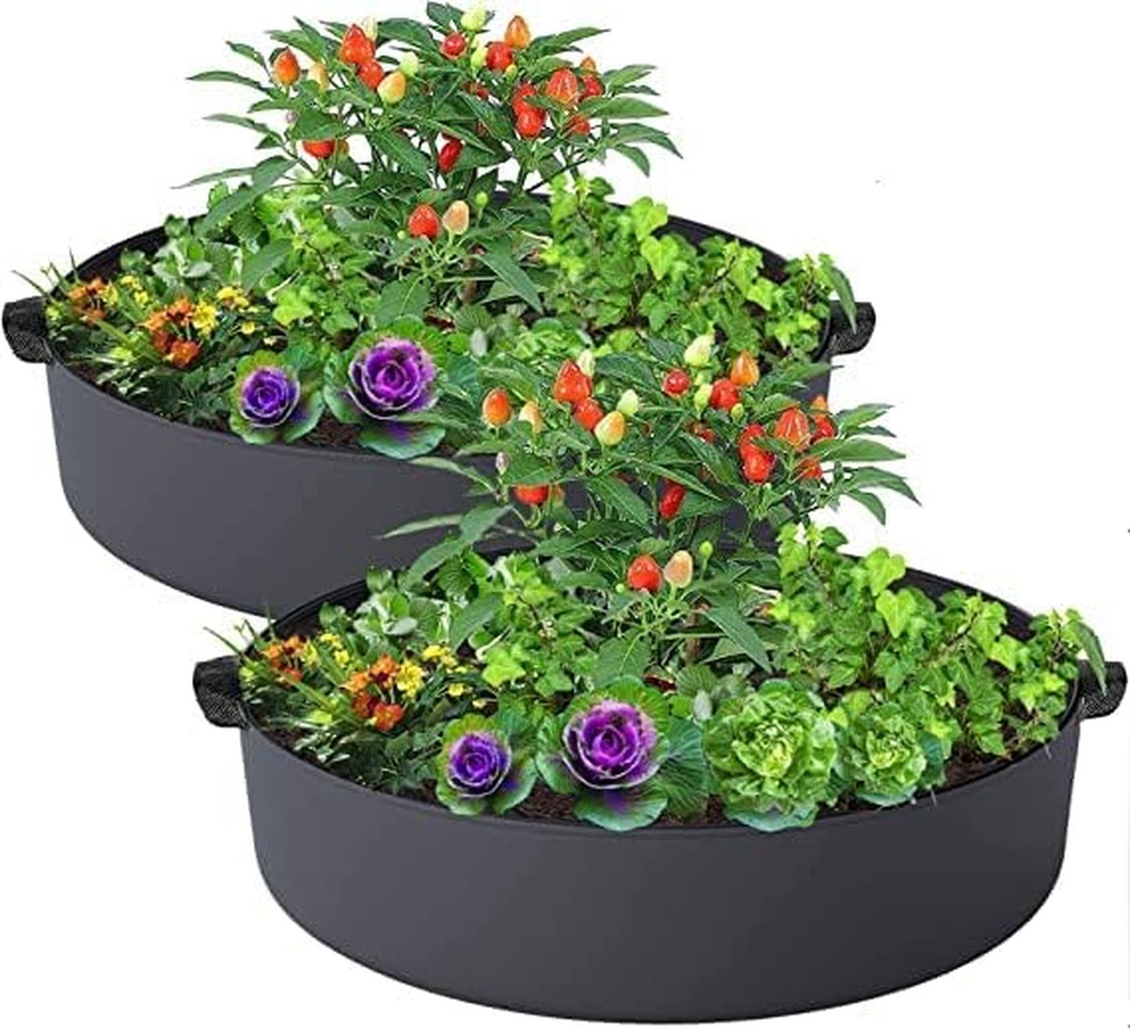 ZtohPyo 2-Pack 15 Gallon Grow Bags,Round Fabric Raised Garden Beds with 2 Han…