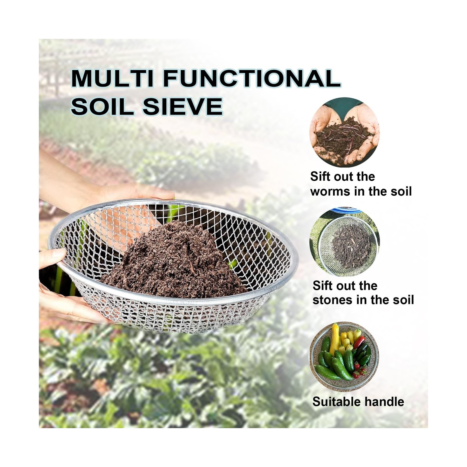 3PCS Soil Sifter for Gardening, Rock Sifter for 5 Gallon Bucket,Compost Sifte…
