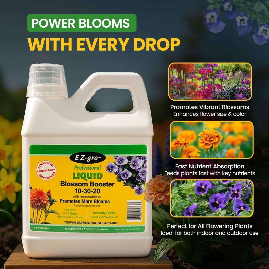 EZ-GRO 10-30-20 Blossom Booster Liquid Fertilizer – 1 QT Plant Food