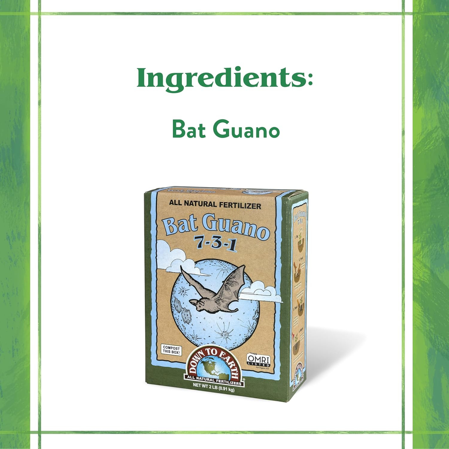 Organic Bat Guano – High Nitrogen Plant Food for Vegetative Growth 7-3-1, 2 Lb